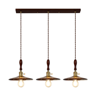 三头长盘飞碟法式中古餐厅吊灯侘寂风复古原木吧台茶室设计师新款