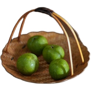 中式茶点碟小果盘宋式茶道茶点盘零食小托盘摆件竹编小提篮