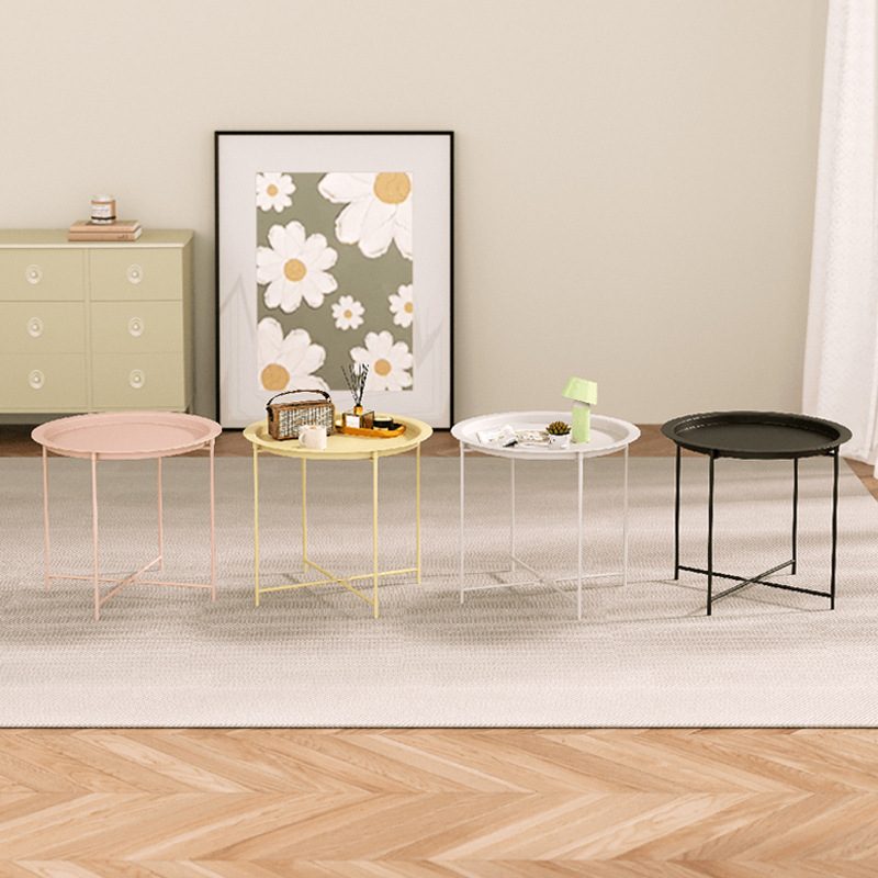 北欧家用茶几奶油风沙发床头柜边圆桌几家创意客厅小卧室可折叠