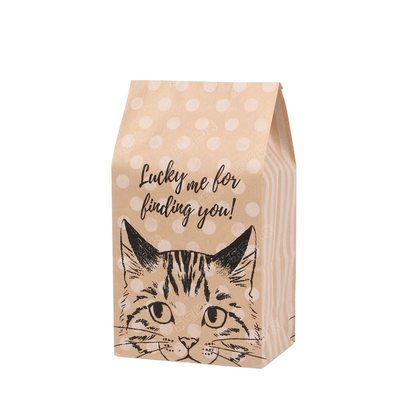 现货 小猫袋牛皮纸袋食品袋烘焙包装袋点心面包袋子100个
