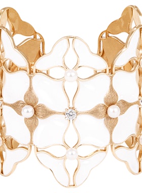 HERBE合璧 白瓷柿蒂手镯 宽版 冷珐琅东方白 纹样手工拉丝工艺