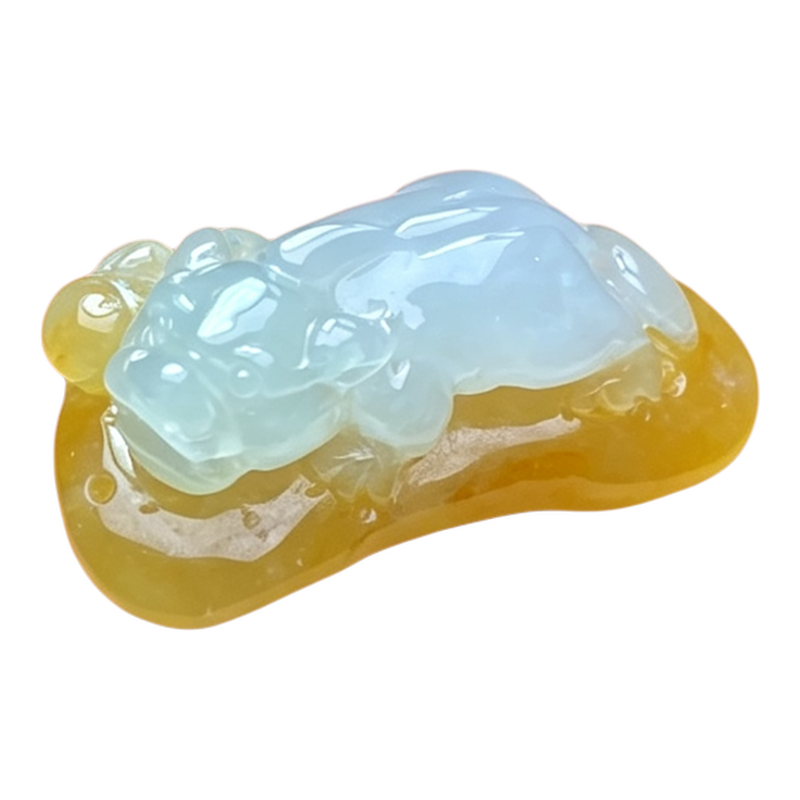 翠贵人冰糯黄翡双彩貔貅如意吊坠