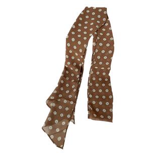 棕色波点丝巾女2025新款高级感百搭法式系脖长条围巾薄款发带绑发
