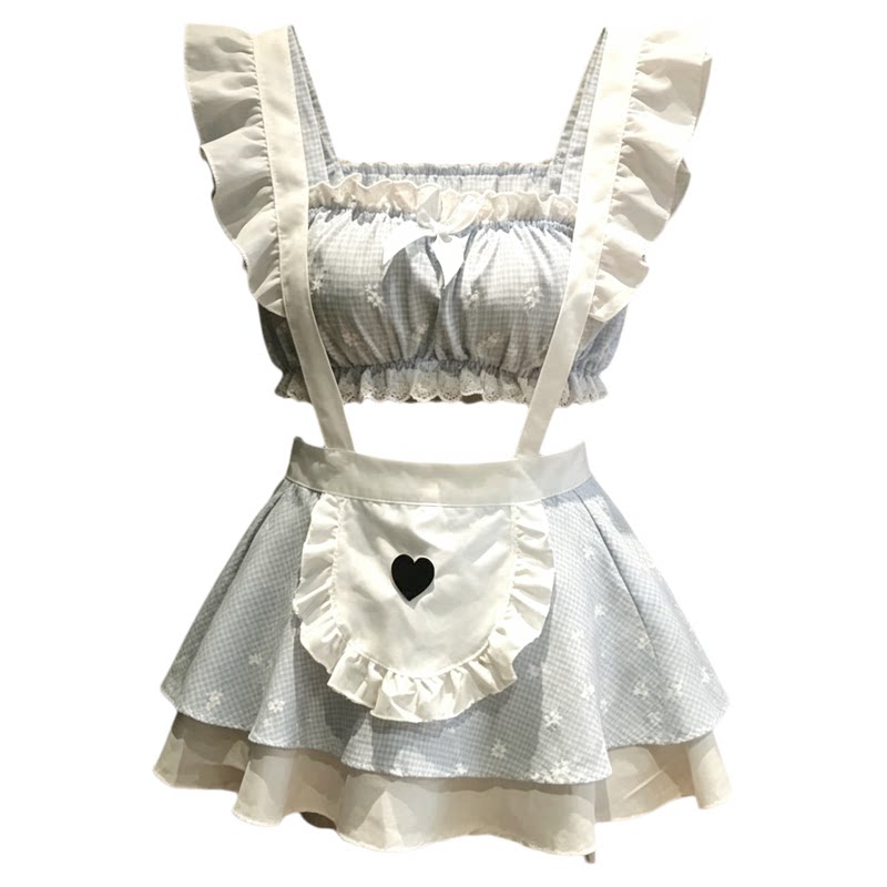 性感抹胸荷叶边女佣服背带裙