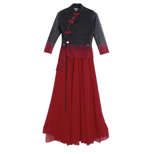 新款古典舞蹈服中国红民族风飘逸大摆裙扇子舞伞舞练功演出表演服