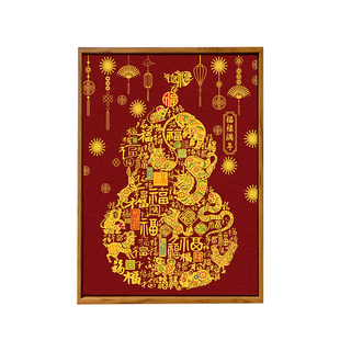 中国风福禄满年数字油画DIY手工绘填充涂色高级感马新年装饰挂画