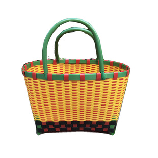 家用装菜水果手提篮子包装带仿藤塑胶手工编制篮买菜收纳筐购物篮