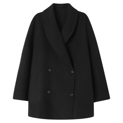 青果领羊毛双排扣毛呢外套