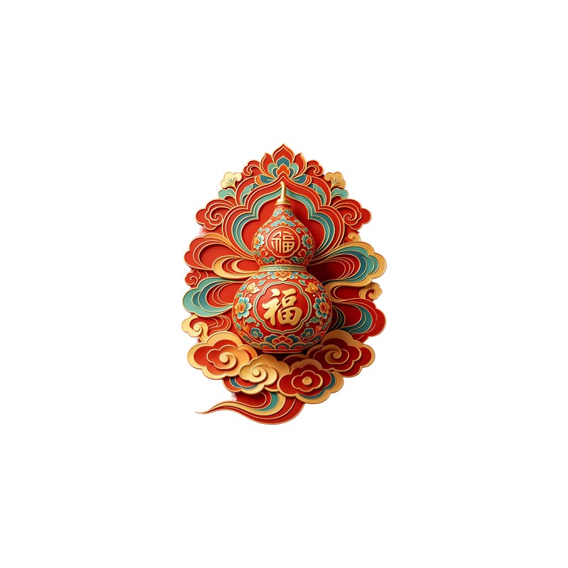双福葫芦墙贴浮雕花纹背胶自粘贴纸画客厅商铺福禄双全玻璃贴纸画