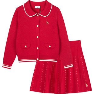 【新年】hazzys哈吉斯童装女童2026春新品新年甜美针织套裙两件套