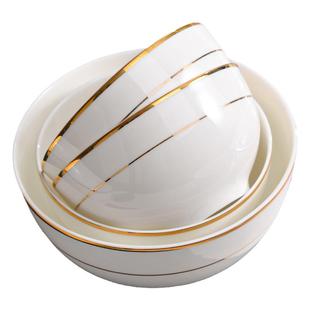 2025新款碗家用饭碗唐山骨瓷碗陶瓷碗餐具汤碗面碗金边饭碗10个装