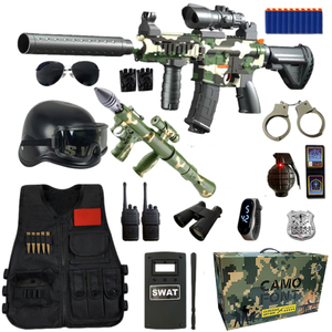 儿童小警察反光马甲玩具枪男孩子黑套装特种兵演出特警狙击软弹枪