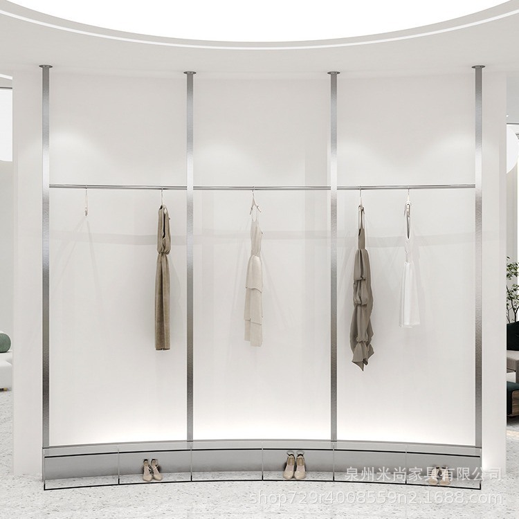 服装店顶天立地弧形半圆形展示架现代货架上墙立柱壁挂衣架陈列架