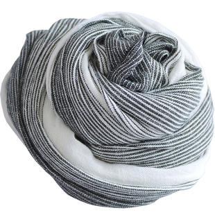 水墨轻岚 日系素雅百搭棉质围巾女 文艺条纹春秋丝巾夏季空调披肩