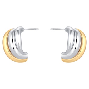 一撇一捺YPYN双影环C圈耳钉女金银撞色耳环冷淡风设计感耳饰几何