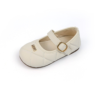 女童小香棱格公主鞋软皮简约单鞋2025春秋新款女孩时尚软底小皮鞋