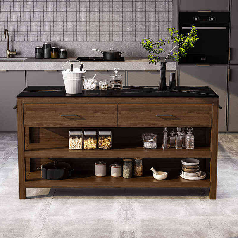 可移动中岛料理台单独厨房开放式备餐吧桌实木餐边柜靠墙一体储物