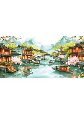 卧室钻石画江南水乡满钻