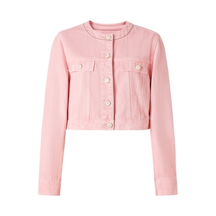 MOISSAC摩萨克法式精致气质粉色小香风甜酷牛仔外套女
