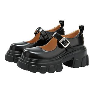 星期六正品春秋黑色增高鞋厚底乐福鞋女士2026新款流行粗跟松糕鞋