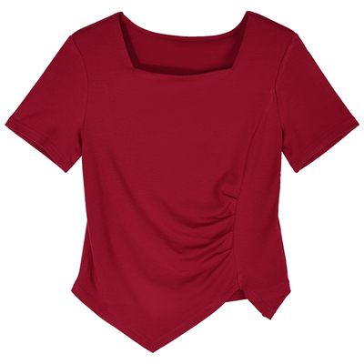 2026新款夏装爆款方领正肩上衣女