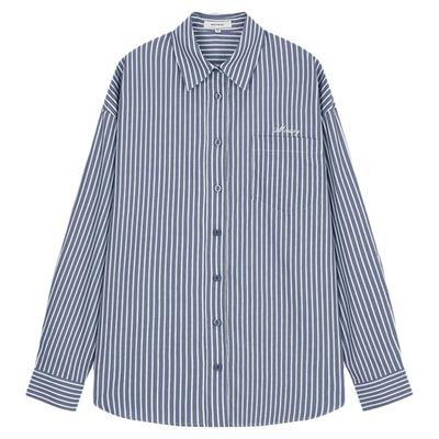 MOUSSY 秋季新品细条纹LOGO刺绣休闲长袖衬衫女028HA930-1891