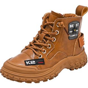 男童马丁靴2024年秋冬新款加绒二棉鞋真皮靴子雪地靴冬季儿童棉鞋