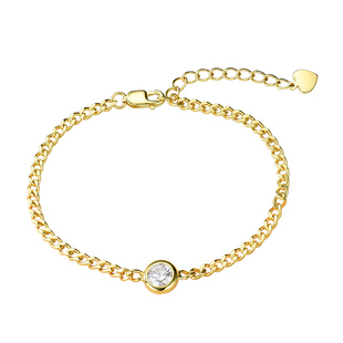 卓蝶珠宝纯银镀18k黄金古巴链莫桑石侧身手链女ins风欧美情侣银饰