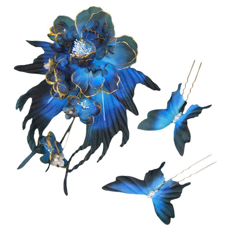【暗夜浮香】暗黑色渐变蝴蝶发卡