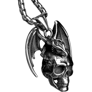 朋克骷髅龙吊坠项链男生暗黑风钛钢哥特个性前卫饰品嘻哈潮流配饰