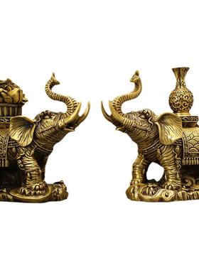 纯黄铜大象摆件一对富贵平安招财吸水象家居客厅玄关办公装饰礼品