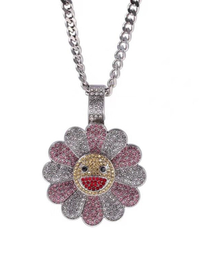 嘻哈可旋转太阳花吊坠项链男