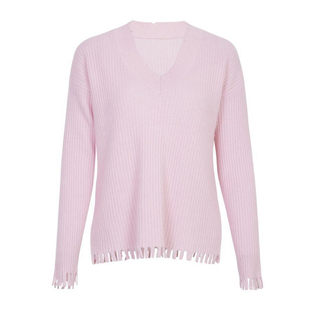 婉甸2025年冬季新冰粉色V领羊绒套头衫休闲百搭针织衫1244M03JN4