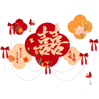 结婚楼梯装饰婚礼拉花喜字KT板