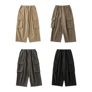 幼悠男童工装休闲裤翻盖口袋宽松直筒长裤春秋新款儿童帅气潮裤子