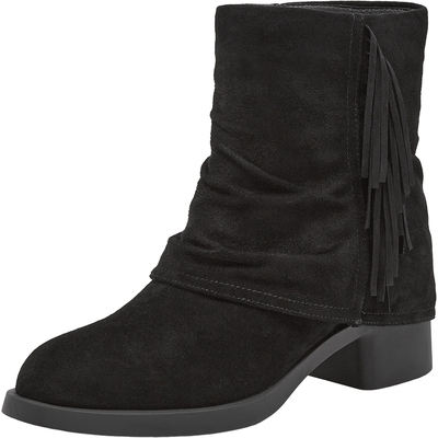 真美诗羊皮自由率性流苏西部靴