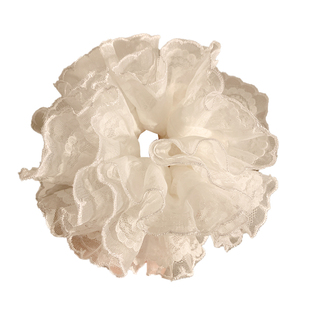 晨雾花涧~少女心白色蕾丝双层大肠发圈女百搭高级感发饰大号发绳