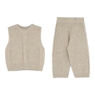 大耳象女童麻花纯色马甲毛线裤绵羊毛冬季新款女孩套装