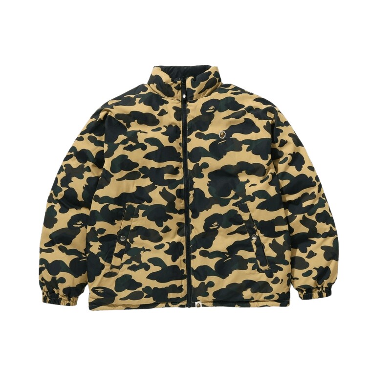 BAPE刺绣标纯色拼接两面穿羽绒服