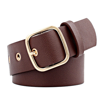 多孔宽腰带日式女款金扣白色裤袋