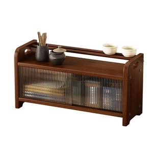 桌面博古架小型多功能置物架茶具茶杯收纳架非实木带门防尘储物架