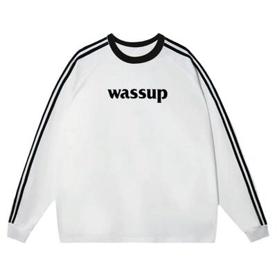 三条杠潮牌长袖卫衣WASSUP