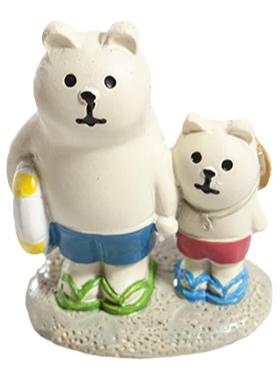 沙滩父子熊摆件海边游泳求生圈人字拖小草帽卡通可爱玩偶微景观