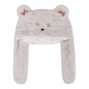 馨帮帮 卡通小熊毛绒帽秋冬围巾帽子一体加厚防风保暖围脖雷锋帽
