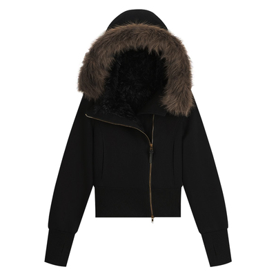 alex stevens连帽大毛领拉链开衫独特卫衣外套女25年冬季修身上衣