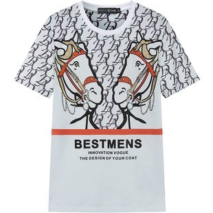 ZOUK欧货男装2021新款马图案印花烫钻t恤男高端短袖潮牌百搭夏季