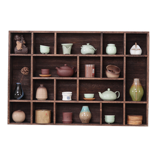 实木多宝阁茶杯架子茶壶架茶具收纳置物展示架茶架中式博古架壁挂