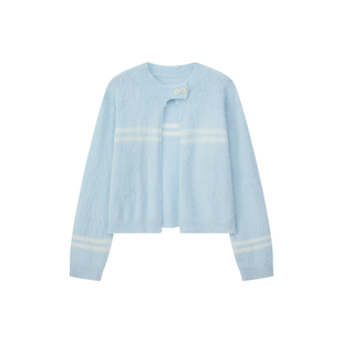 CountryMoment羊毛混纺/立领开衫毛衣女春秋宽松针织衫短外套上衣