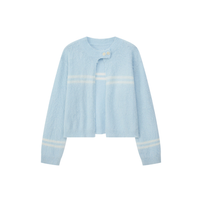 羊毛混纺立领开衫毛衣女短针织衫