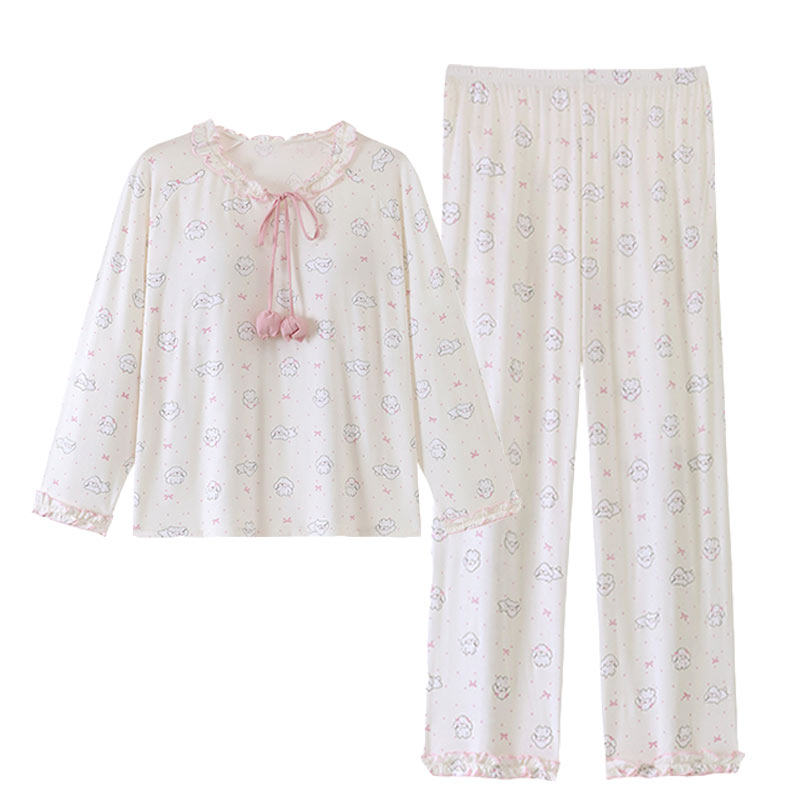 母女春秋莫代尔长袖带胸垫家居服